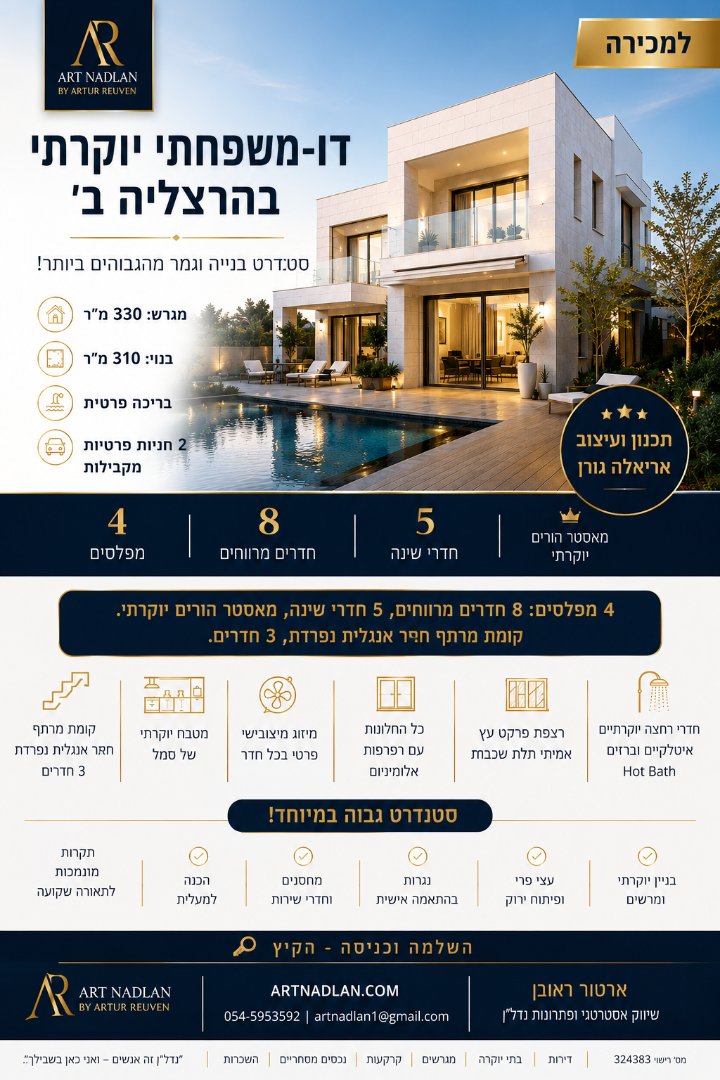 ✨ למכירה | דו-משפחתי יוקרתי חדש בהרצליה ב' ✨