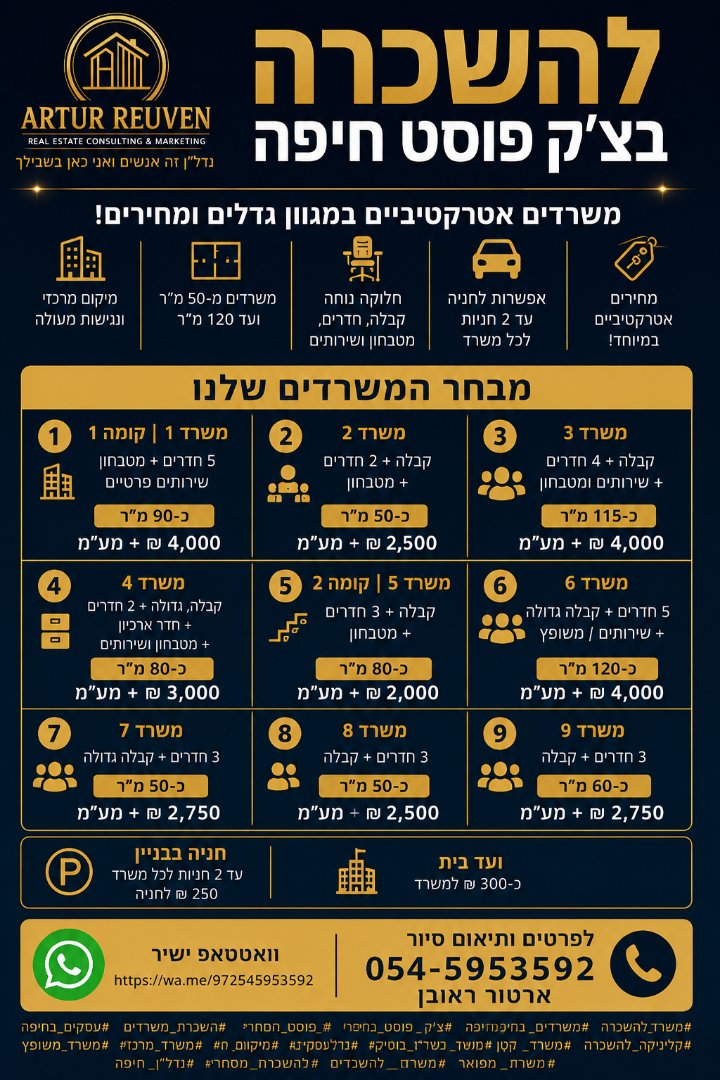 🏢 להשכרה בצ׳ק פוסט חיפה - משרדים במגוון גדלים — תמונה 1