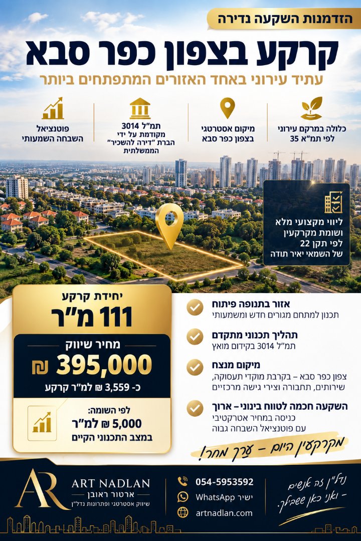 קרקע בצפון כפר סבא | הזדמנות השקעה עם פוטנציאל השבחה — תמונה 1