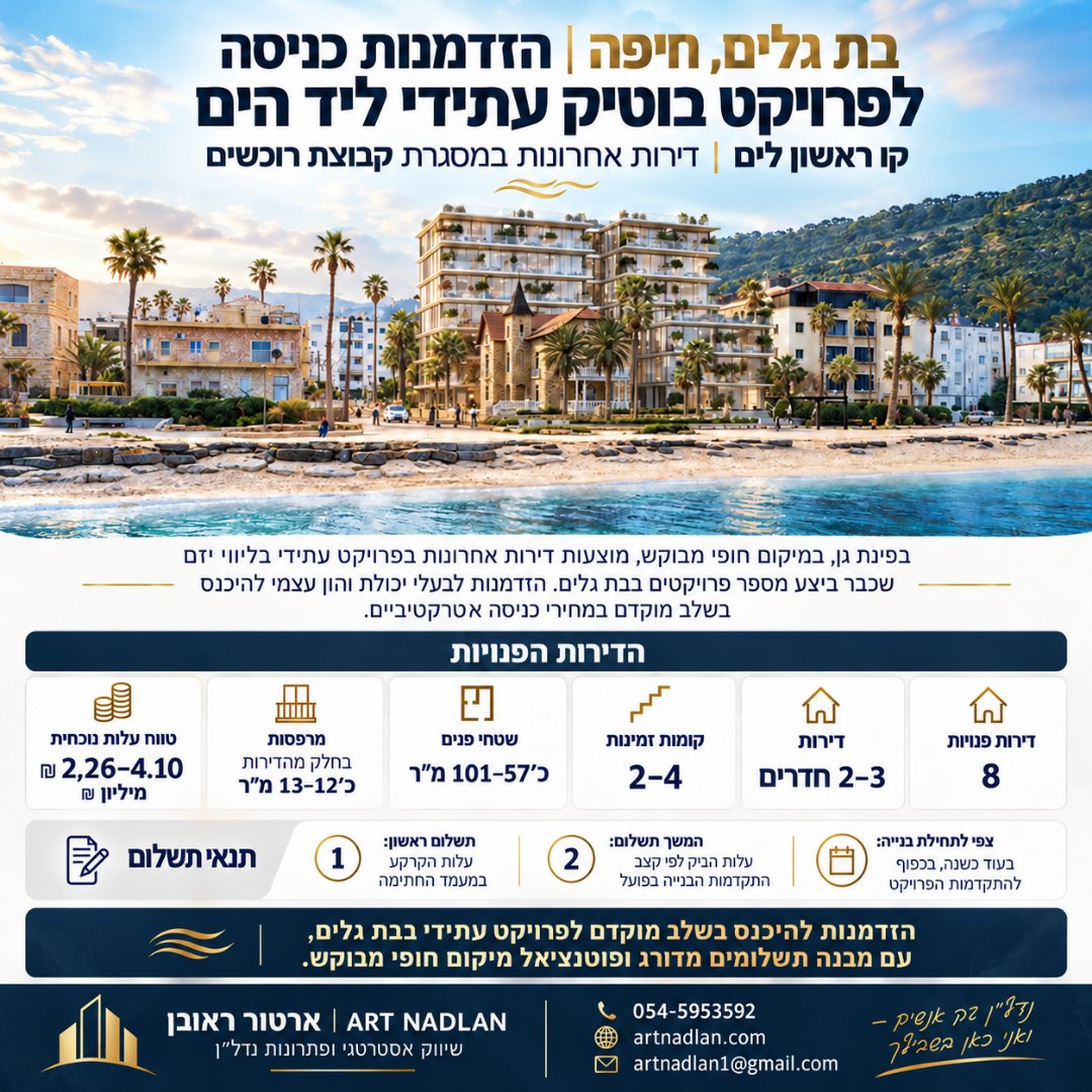קבוצת רוכשים | פרויקט בוטיק קו ראשון לים | פינת גן, בת גלים — תמונה 1